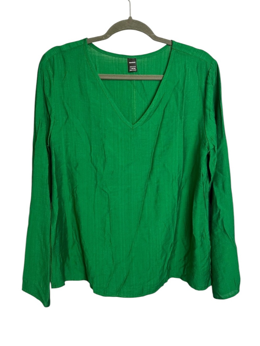 Ranlege full linen kelly green preppy v neck tunic blouse large coastal